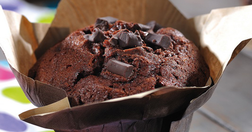 Maxi chocolademuffin gevuld met choco en hazelnoten 